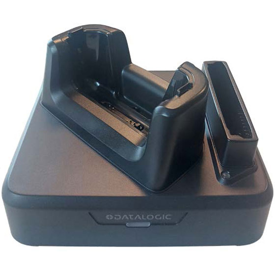 Station d'accueil Datalogic à emplacement unique pour chargement/transport de données (Ethernet + USB-C) avec emplacement pour batterie de rechange pour carte mémoire