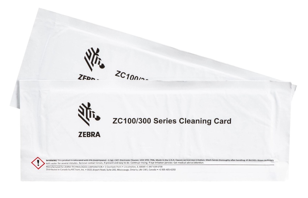 Kit de cartes de nettoyage Zebra (version améliorée) ZC100/300