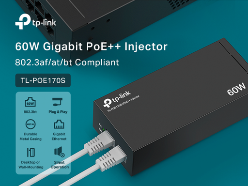 [POE170S] TP-Link POE170S PoE++-injector – 120 V AC, 230 V AC ingang – 1 x RJ-45-ingang – 1 x