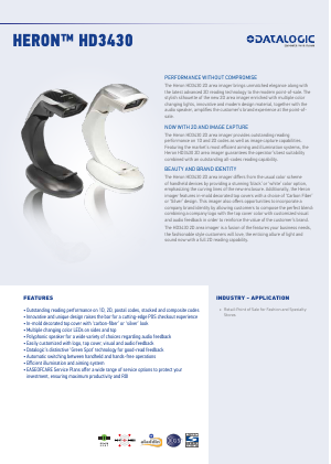 [HD3430-BK] Datalogic Heron HD3430 – Bedrade 1D/2D-barcodelezer (Toetsenbordkabel, Zwart)