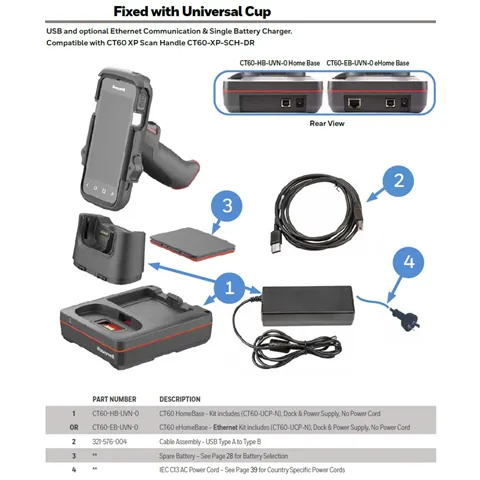 [CT60-EB-UVN-3] Honeywell CT60 EHOMEBASE 1 BAY UK POWER CORD
