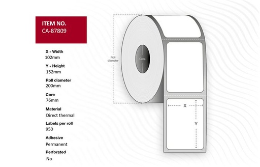 Zebra Z-Perform 1000D – Étiquettes papier thermique direct économique (4 rouleaux, 76 mm, 102 × 152 mm)